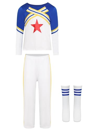 Miutii Kinder Jungen Mädchen Cheer Leader Kostüm Kurzarm/Langarm T-Shirt mit Shorts Socken Cheerleading Uniform Schule Party Outfits Blau Langarm 146-152 Miutii Kinder Jungen Mädchen Cheer Leader Kostüm Kurzarm/Langarm T-Shirt mit Shorts Socken Cheerleading Uniform Schule Party Outfits Blau Langarm 146-152 von Miutii