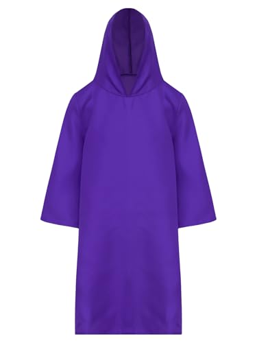 Miutii Kinder Jungen Mädchen Kapuzen Umhang Sensenmann Kostüm Mittelalter Umhang Robe Cosplay Halloween Karneval Faschingskostüm Lila 134-140 von Miutii