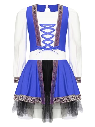 Miutii Kinder Mädchen Renaissance Kleid Langarm Viktorianischen Tutu Kleid mit Schnürung Mittelalter Kleid Halloween Karneval Fasching Blau 146-152 von Miutii