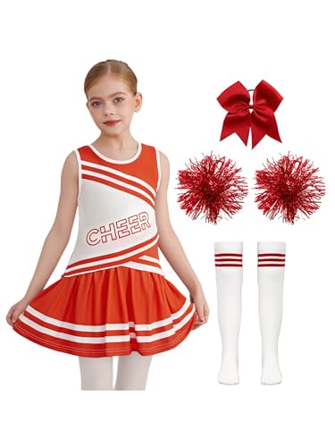 Miutii Mädchen Cheer Leader Kostüm 5tlg.Crop Tops mit Pompoms Socken Haarband Cheerleading Kostüm Halloween Karneval Fasching Tanzkostüm Rot 134-140 Miutii Mädchen Cheer Leader Kostüm 5tlg.Crop Tops mit Pompoms Socken Haarband Cheerleading Kostüm Halloween Karneval Fasching Tanzkostüm Rot 134-140 von Miutii