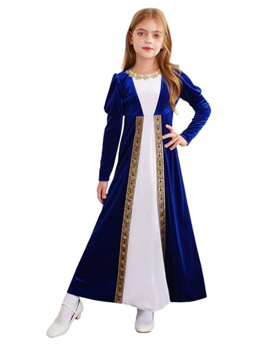 Miutii Mädchen Mittelalter Kostüm Mittelalterlichen Renaissance Kleid Samt Viktorianischen Kleid Prinzessin Kleid Halloween Karnval Faschingskostüm Royal Blau 110-116 von Miutii