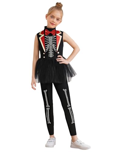 Miutii Mädchen Skelett Kostüm Halloween Overall Jumpsuit mit Tutu Rock Geister Skelett Kleid Halloween Karneval Faschingskostüm Party Outfits Schwarz 122-128 Miutii Mädchen Skelett Kostüm Halloween Overall Jumpsuit mit Tutu Rock Geister Skelett Kleid Halloween Karneval Faschingskostüm Party Outfits Schwarz 122-128 von Miutii
