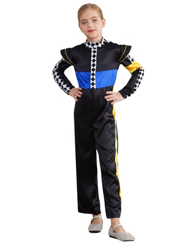 Miutii Rennfahrer Kostüm Kinder Jungen Mädchen Rennanzug Overall Jumpsuit Formel 1 Kostüm Halloween Karneval Fasching Kostüm Schwarz 134-140 von Miutii