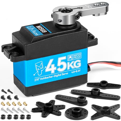 Miuzei RC Servo 45KG 270° Digital Servomotor High Torque Motor Metall Getriebe für 1/10 1/8 1:12 Auto Car Boot Roboter Arm Flugzeug Wasserdicht 4.8-6.0-8.4V Standart Servo mit 50cm Cable 25T Horn von Miuzei