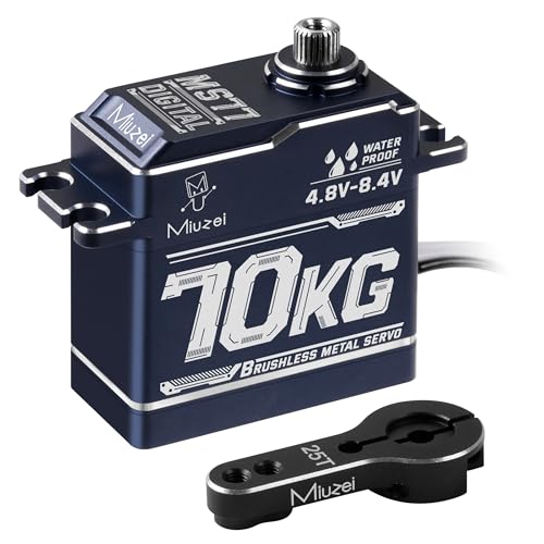 Miuzei RC Servo 70KG 180° Digital Programmer Servomotor High Torque Metall Steel Gears für 1/10 1/8 1:7 Auto RC Car Boot Flugzeug Wasserdicht 4.8-6.0-8.4V CNC Metall Standart Servo mit Cable 25T Horn von Miuzei