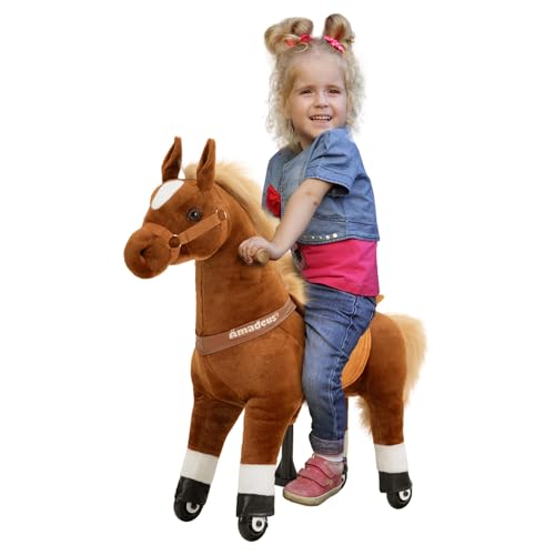 Miweba Pony Amadeus | Schaukelpferd - Schaukeltier - Pferd für Kinder - Kuscheltier auf Rollen - Spielpferd zum Reiten - Plüschtier - Stofftier - Stehpferd - Reitpferd - 3-5 Jahre von Miweba