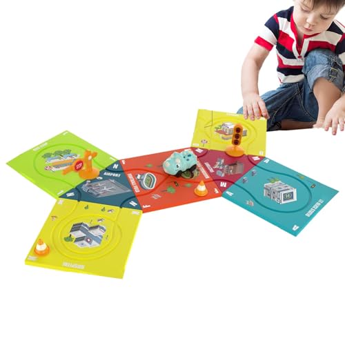 Mixnexorad Magnetische Puzzle-Autobahn, Puzzle-Autobahn-Spielset | Magnetische Rennwagen-Bodenpuzzles für Kinder | Straßen-Puzzlebahn für Kindergeburtstags-Andenken-Puzzlebahnen mit Fahrzeugen von Mixnexorad