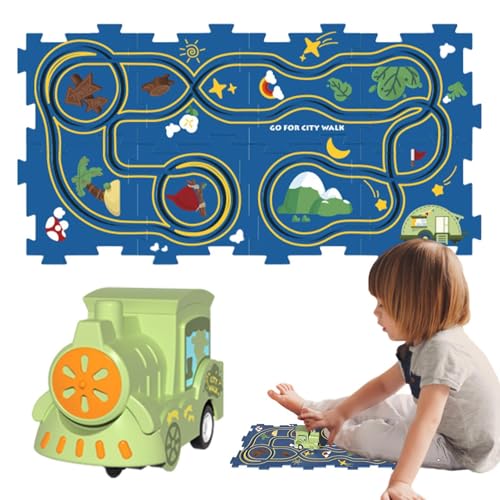 Mixnexorad Puzzle Racer Kinder-Autobahn-Set, Puzzle-Bahn-Auto-Spielset, Autospielzeug Rennbahn-Puzzle-Eisenbahnwagen, Puzzle Racer Cartoon-Puzzlebahn, Feinmotorikspielzeug, Lernspielzeug für Kinder ab von Mixnexorad