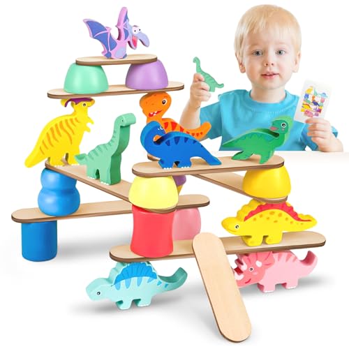 Miyacare Dinosaurier-Stapelspielzeug aus Holz, Montessori Holzspielzeug ab 2 3 4 5 Jahren Stapelspiel, Holz Motorikspielzeug, Weihnachts-Geschenke für Kinder von Miyacare