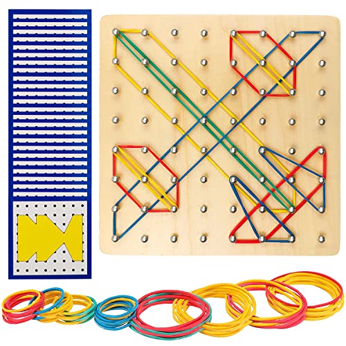 Miyobing Holz Geoboard-Set Geometriebrett Montessori Holz Spielzeug für Kinder, Inspirieren die Phantasie und Kreativität des Kinders von Miyobing