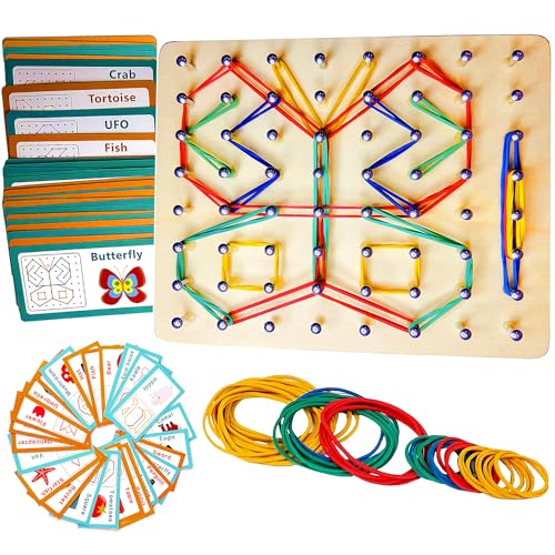 Miyobing Kreatives Holz Geoboard Für Unzählige Spannende Figuren | Montessori Lernspielzeug das Räumliches Denken Fördert | Motorikspielzeug, Geschenkidee Für Junge Und Mädchen Ab 3 4 5 Jahren von Miyobing