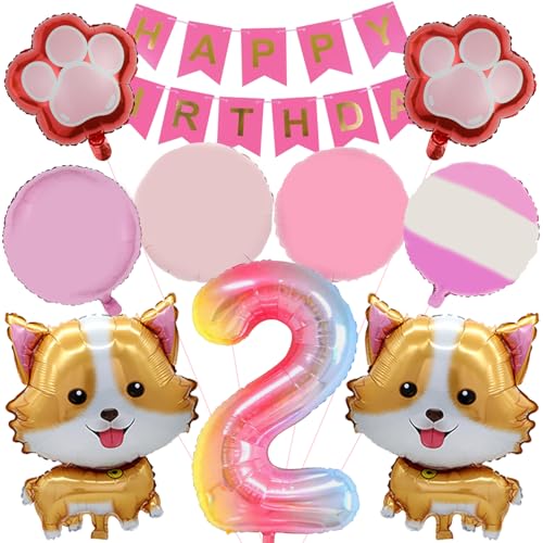 Mizijia 10 Stück Paw Dog Geburtstagsdeko 2 Jahre Mädchen, Paw Dog Luftballons Geburtstag Set, Kindergeburtstag Folienballon, Geburtstag Party Deko Ballons Set für Kinder (2) von Mizijia