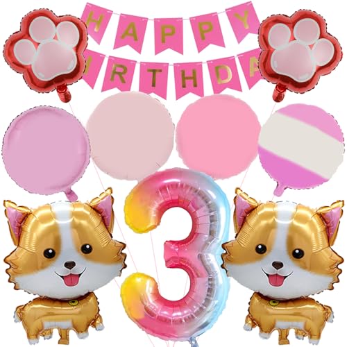 Mizijia 10 Stück Paw Dog Geburtstagsdeko 3 Jahre Mädchen, Paw Dog Luftballons Geburtstag Set, Kindergeburtstag Folienballon, Geburtstag Party Deko Ballons Set für Kinder (3) von Mizijia