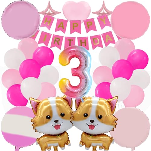 Mizijia 26 Stück Paw Dog Geburtstagsdeko 3 Jahre Mädchen, Paw Dog Luftballons Geburtstag Set, Kindergeburtstag Folienballon, Geburtstag Party Deko Ballons Set für Kinder (3) von Mizijia