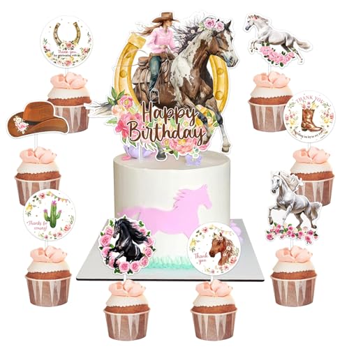 Mizijia 17 Stück Pferd Tortendeko Jungen Mädchen, Pferd Kuchen Deko Kindergeburtstag, Pferd Cake Topper Set, Pferd Happy Birthday Topper für Kinder Geburtstag Party Kuchen Dekoration Supplies von Mizijia