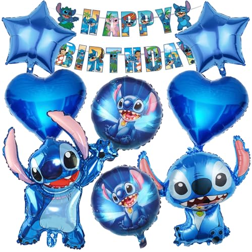 Mizijia 9 Stück Stich Geburtstagsdeko Junge Mädchen, Stich Luftballons Geburtstag Set, Kindergeburtstag Folienballon, Geburtstag Party Deko Ballons Set für Kinder von Mizijia