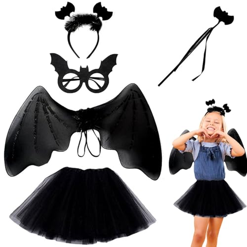 Mizijia Fledermaus Kostüm Kinder, Mädchen Vampir Kostüm, mit Fledermaus Schwarze Tüllrock,Haarspangen,Stab,Flügel für Halloween, Karneval, Kostümpartys, Cosplay Mottopartys von Mizijia