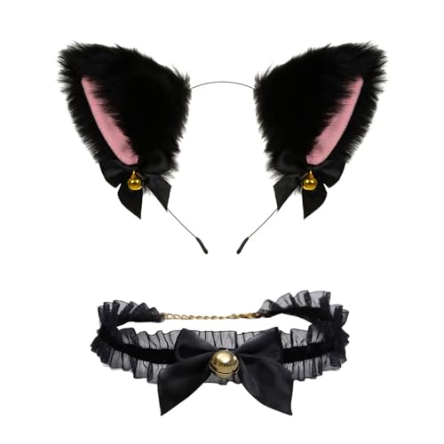 Mizijia Halloween Katzenohren Schwarz, Cat Ears Glöckchen, Katzen Ohren Halloween mit Glöckchen Choker Schwarz, Katzenohren Haarreif Kinder Damen für Halloween Karneval Cosplay von Mizijia