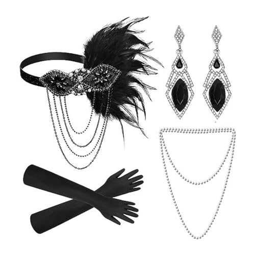 Mjaie 20er Jahre Flapper Frauen Stirnband Halskette Ohrringe 1920er Vintage Cosplay Party Kostüm Zubehör Set 1920er Party von Mjaie