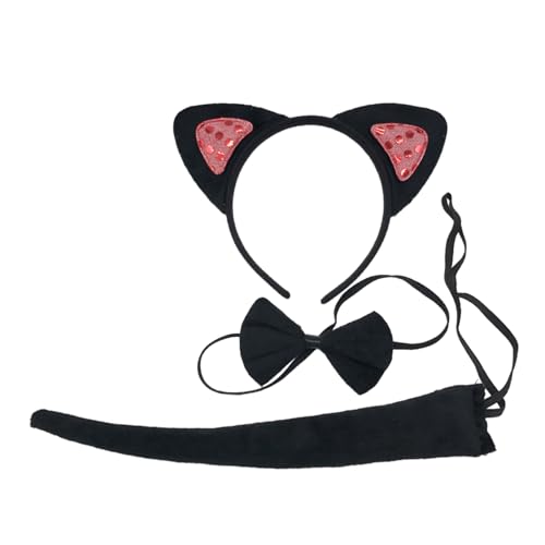 Mjaie Katzenohren, Katzenhaarreif, Tierohren, Halsband-Set, Cartoon-Tier-Stirnband, Anti-Rutsch-Kopfschmuck, Tierschwanz, Cosplay-Zubehör von Mjaie