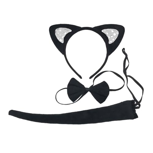 Mjaie Katzenohren, Katzenhaarreif, Tierohren, Halsband-Set, Cartoon-Tier-Stirnband, Anti-Rutsch-Kopfschmuck, Tierschwanz, Cosplay-Zubehör von Mjaie