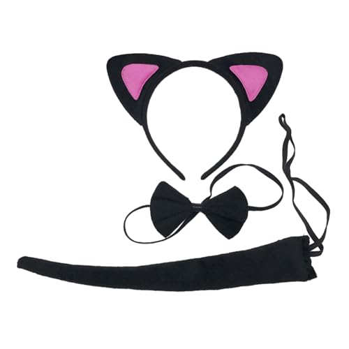 Mjaie Katzenohren, Katzenhaarreif, Tierohren, Halsband-Set, Cartoon-Tier-Stirnband, Anti-Rutsch-Kopfschmuck, Tierschwanz, Cosplay-Zubehör von Mjaie