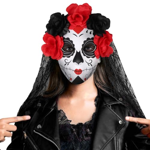 Mjaie Maskerade Maske für Erwachsene, Unisex, Tag der Toten, gruselig, lustiges Kleid, Cosplay, gruselige Maske für Halloween, Karneval, Nachtclub, Heiligtum von Mjaie