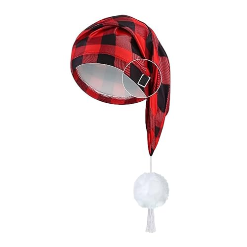 Weihnachtsmütze, dicke Plaids und weiße pelzige Pompons für Weihnachtsfeiern, Verkleidungen, Cosplay, mehrfarbige Weihnachtsmannmütze, Herren von Mjaie