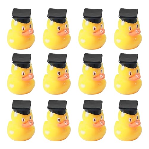 Mkiujhn Ente mit Grad-Hut, Grad-Ente,12 Stück gelbe Absolventen-Ente mit Abschluss-Quastenhut - Gelbe Grad-Ente, Mini-Harz-Enten-Anhänger für Pool-Float-Partygeschenke, Dekor, von Mkiujhn