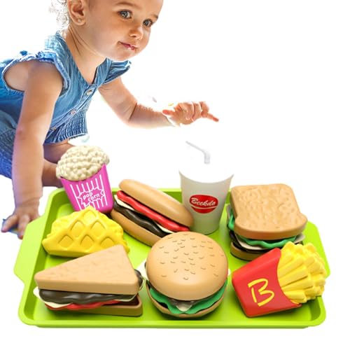 Mkiujhn Fast Food Rollenspielset - Herausnehmbares Lebensmittelspielzeug Burger Combo und Sortiment | Kochspielzeug für Kinder im Alter von 1–6 Jahren mit Burger, Pommes, Cola, Ketchup, und einem von Mkiujhn