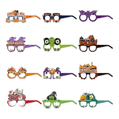 Mkiujhn Gruselige Halloween-Brille,Halloween-Brille für Kinder - 12 Stück Halloween-Partygeschenke aus Papier, Partygläser,Halloween-Fotoautomaten-Requisiten, Halloween-Party-Brille für von Mkiujhn