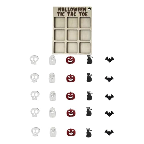 Mkiujhn Halloween-Brettspiele für Kinder,Halloween-Checker-Spiele - Familienbrettspiele aus Holz,3D-Checker-Brettspiel, Strategie-Brettspiel, Kürbisse, Fledermäuse, Geister, Katzen, Schädel, für und von Mkiujhn