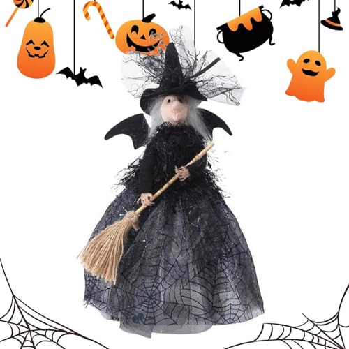 Mkiujhn Halloween Hexenfigur,Kleine Hexenpuppe,Gruseliges Halloween-Puppenornament - Gruselige Desktop-Halloween-Puppe, Ornament, Baumspitze, Puppe für Kinderzimmer von Mkiujhn