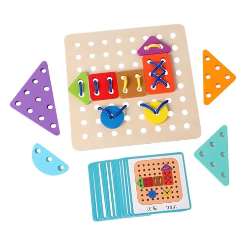 Mkiujhn Seilpuzzle aus Holz, Denksport-Seilpuzzles | Kindergartenpädagogisches Seil-Tangram-Spielzeug,Lustiges Lernspielzeug, Brettspiele mit 20 Karten für Kinder, Logikspiel, STEM-Bildung von Mkiujhn