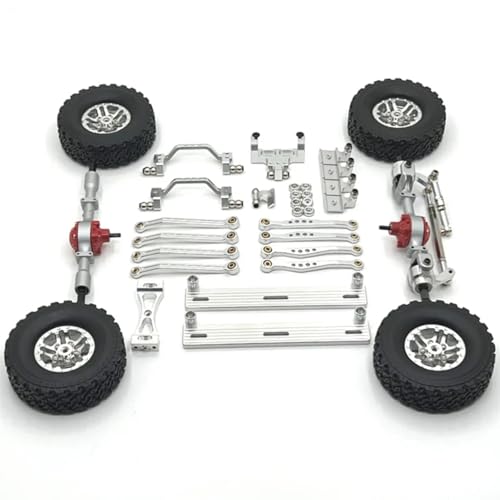 RC Auto Zubehör Für WPL C64 C64-1 1/16 RC Auto Upgrade Teile Metall Vorder- Und Hinterachse Chassis Link Stange Zugstange Montieren Seite Pedal Reifen Set Modifizierte Teile(Silver) von Mkytkv