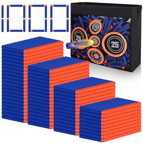 1000 Pfeile Darts Schaum Munition kompatibel mit Nerf Gun Elite,Refill Kugeln passen für N-Strike Elite Series Blasters Spielzeug Pistole,Dart Zubehör mit Shooting Practice Target Toy Storage Mesh Bag von Mlikero