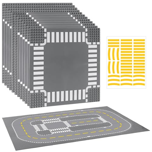 Mlikero 12 Straßenplatten Kompatibel mit Klassische Bausteine, 25.5 * 25.5cm Straße Platten, Strassen Grundplatten für City Sets (Angehängte DIY-Aufkleber) von Mlikero