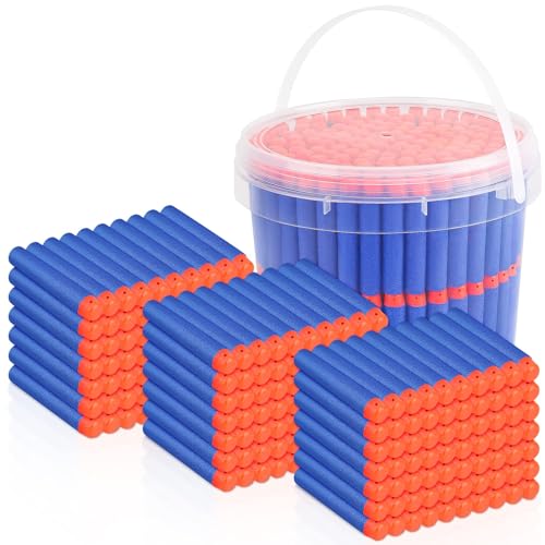 300 Pfeile Darts für Nerf Gun Elite, Refill Darts Schaum Munition für N-Strike Elite Series Blasters Nerf Spielzeug Pistole, Dart Zubehör with Portable Storage Bucket, Blau von Mlikero