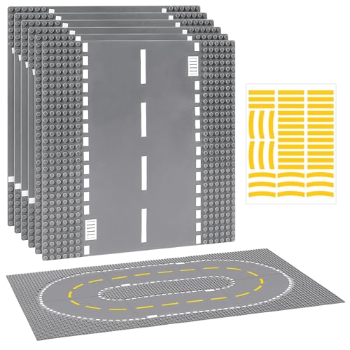 Mlikero 6 Straßenplatten Kompatibel mit Klassische Bausteine, 25.5 * 25.5cm Straße Platten, Strassen Grundplatten für City Sets (Angehängte DIY-Aufkleber) von Mlikero