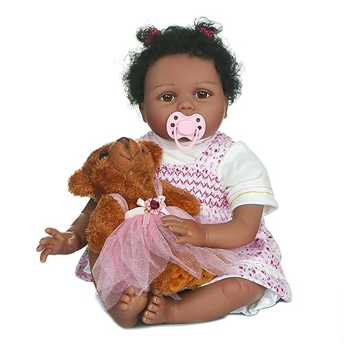 Mllepjdh 55 cm Realistisch Für Weiche Körper Kleinkinder Babys Afrikanische Mädchen Spielzeug Puppen Puppen Ganzkörper Silikon Puppen Mädchen Puppen Junge Puppen Zubehör Puppen von Mllepjdh