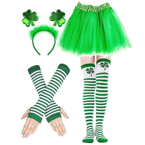 Mllepjdh Irish Day Kostümset Für Damen Enthält Einen Rock Ein Stirnband Socken Und Ein Grünes Bettwäscheset Mit Armstulpen von Mllepjdh