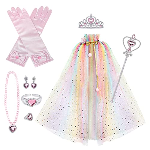 Mllepjdh Kostüm Prinzessin Party Dress Up Prinzessin Cape Umhang Schmuck Mädchen Geburtstag Kostüm Fee Prinzessin Kostüm von Mllepjdh