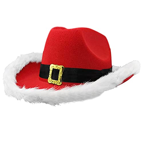 Mllepjdh Vintage Weihnachtsmütze Mit Breiter Krempe Cowboyhut Weihnachtsmütze Western Roter Filzhut Für Festival Partyzubehör Hüte von Mllepjdh