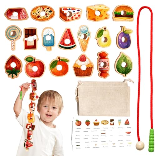 Educational Lacing Beads | Threading Toys for Fine Motor Skills | Colorful Food and Fruit Beads for Preschool Learning and Development for Kids 3+ von Mlllokfki