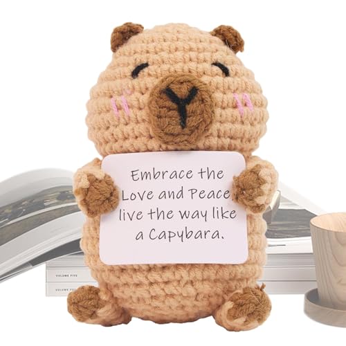 Mlllokfki Funny Capybara Doll | Cute Crochet Capybara | Positive Capybara Doll, Cheer Up Capybara Knitted Capybara Toy Comfort Capybara Plush Capybara With Card Capybara Comfort von Mlllokfki