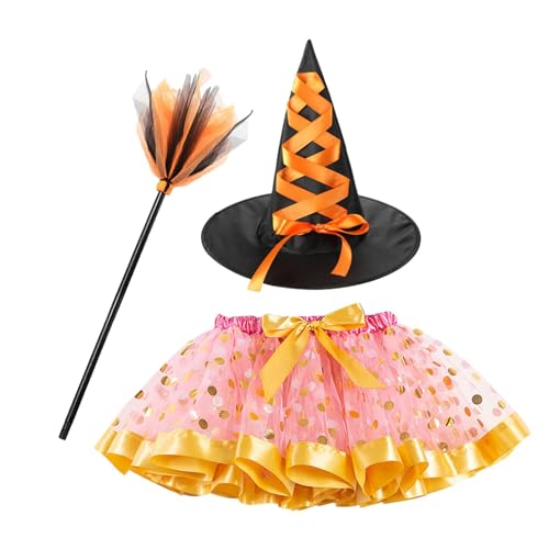 Mlllokfki Halloween-Kostüm für Mädchen, Cosplay-Kostüm für Kinder,Feiertags-Rollenspiel-Outfit-Set mit Hut und Besen | Kinderkleidung, Cosplay-Bekleidung für Halloween-Themenpartys, von Mlllokfki