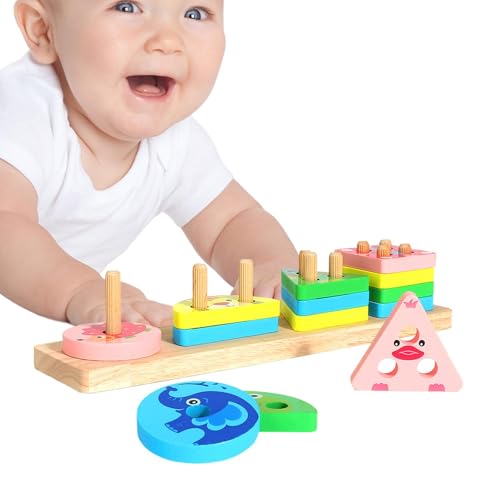 Mlllokfki Holzspielzeug, pädagogisches Stapelspielzeug, Holzformsortierer, geometrisches Brett für frühe Lernpuzzles, Tiermusterblöcke, Lernform-Farbbrettspiel für Kinder von Mlllokfki