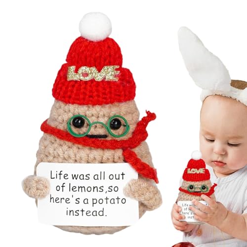 Mlllokfki Positive Häkeltiere, Plüsch zur emotionalen Unterstützung,Häkelpuppe Weihnachtsmütze Kartoffel positiv häkeln - Weiche Weihnachtsgurken-Partydekoration, emotionale Unterstützungsgurke für von Mlllokfki