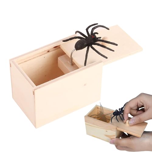 Mlllokfki Surprise Scare Spider Box, Spider Scare Box Toy, Spider Prank Joke Toy, Wooden Prank Toy for Parties, Rubber Spider Scarebox, Spider Joke Box for Kids, Wooden Spider Prank Scare Toy von Mlllokfki