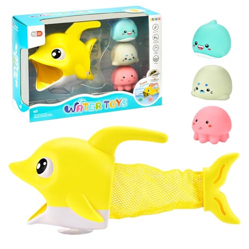 Mlllokfki Toddler Shower Toys, Fishing Net Figuren, Dolphin Water Spray, Pool Bath Toys, Preschool Bathtub Fun, Toddler Fishing Set, Water Toys, Bathtub Fishing Game for Bathroom, Bathtub von Mlllokfki